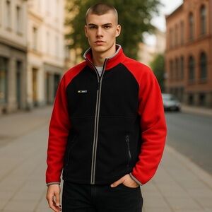 mountainsmith fleece mens jacket medium full zip red black new without tags